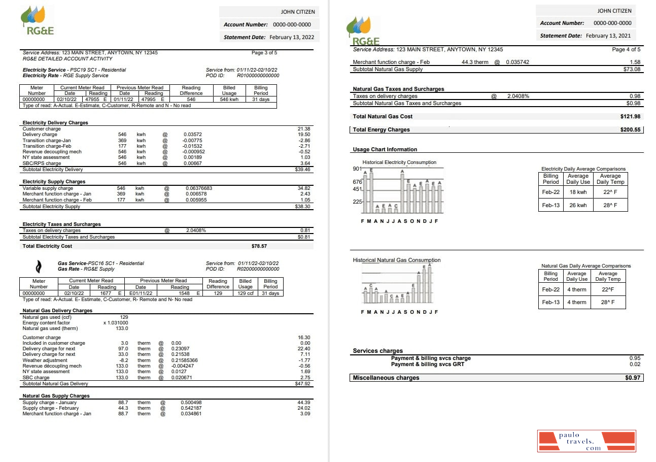 USA RG&E utility bill template in Word and PDF format (2 pages) 3 4